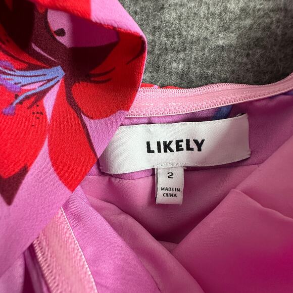 Likely Lois Dress One Shoulder Ruffle Pink Red Floral Print Sz 2 Summer Wedding - Picture 4 of 6